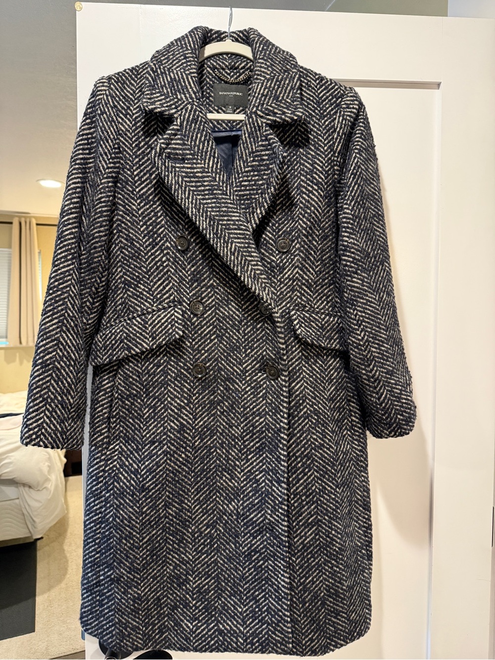 Banana Republic Timeless Topcoat Midnight Herringbone - Small Petite